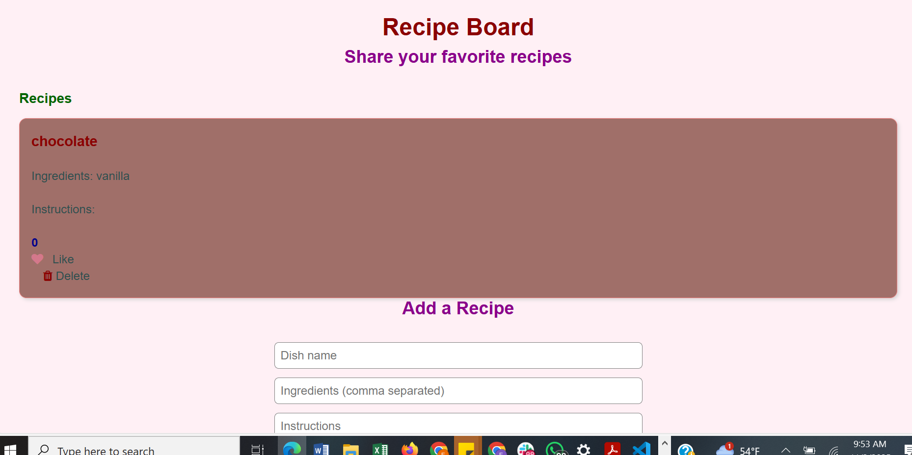 Recipe Board screenshot